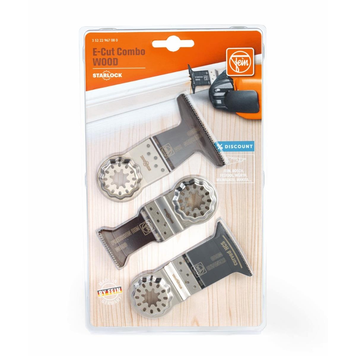Fein 3 Piece Starlock Wood E-Cut Saw Multi-Tool Blades Combo Set 35222967080