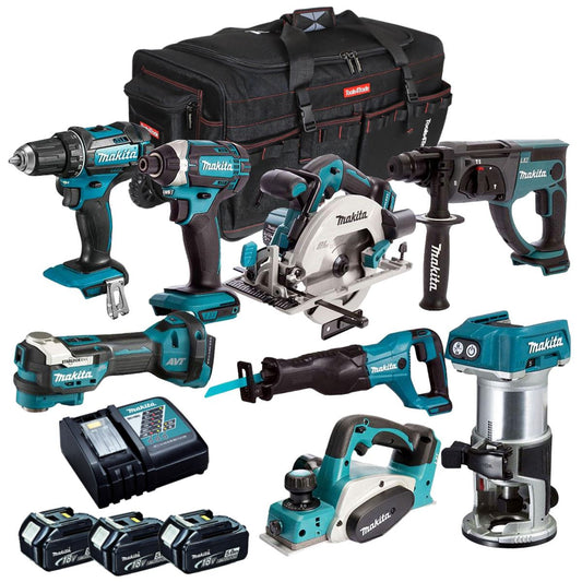 Makita 18V 8 Piece Power Tool Kit with 3 x 5.0Ah Battery Charger & Bag T4TKIT-12996