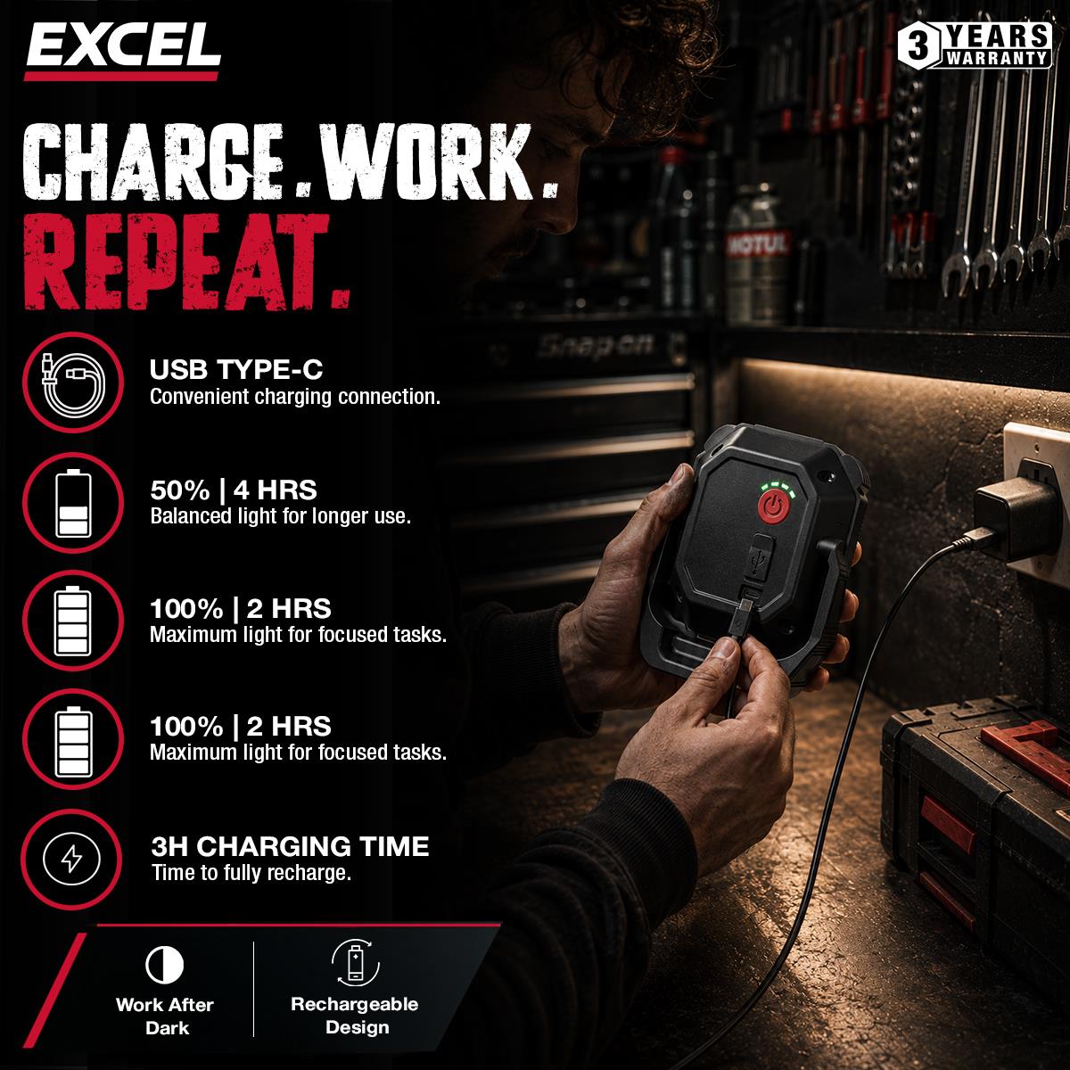 Excel 800 Lumens LED Magnetic Rechargeable Mini Work Light