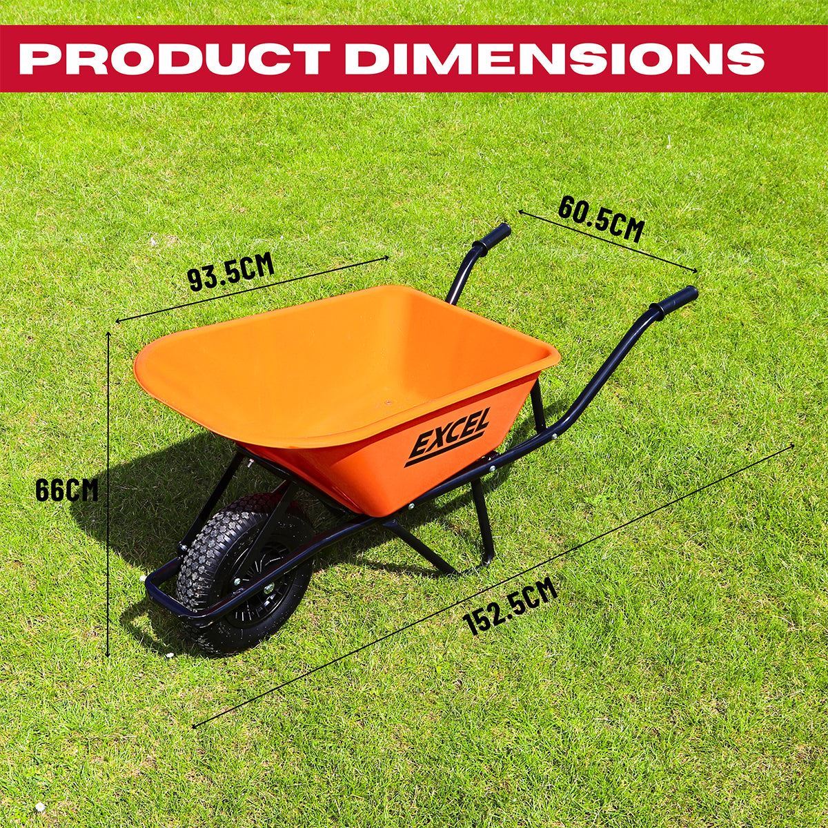Excel Heavy Duty Wheelbarrow with 100L HDPE Tray