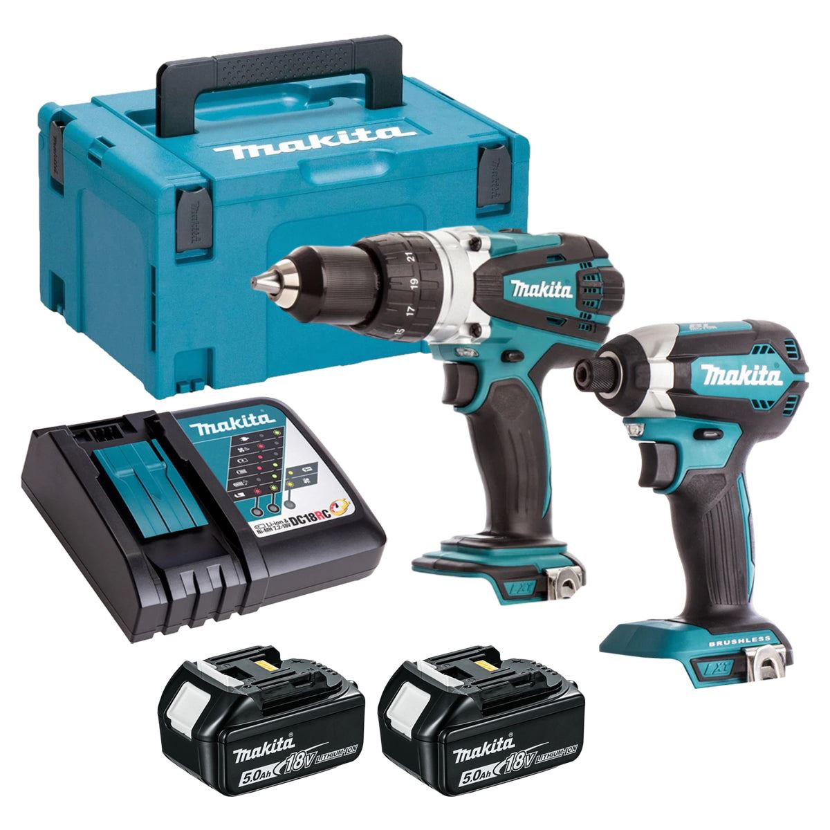 Makita 18V Combi Drill & Impact Driver 2 x 5.0Ah Battery & Charger T4TKIT-16441