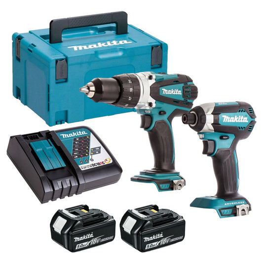 Makita 18V Combi Drill & Impact Driver 2 x 5.0Ah Battery & Charger T4TKIT-16441