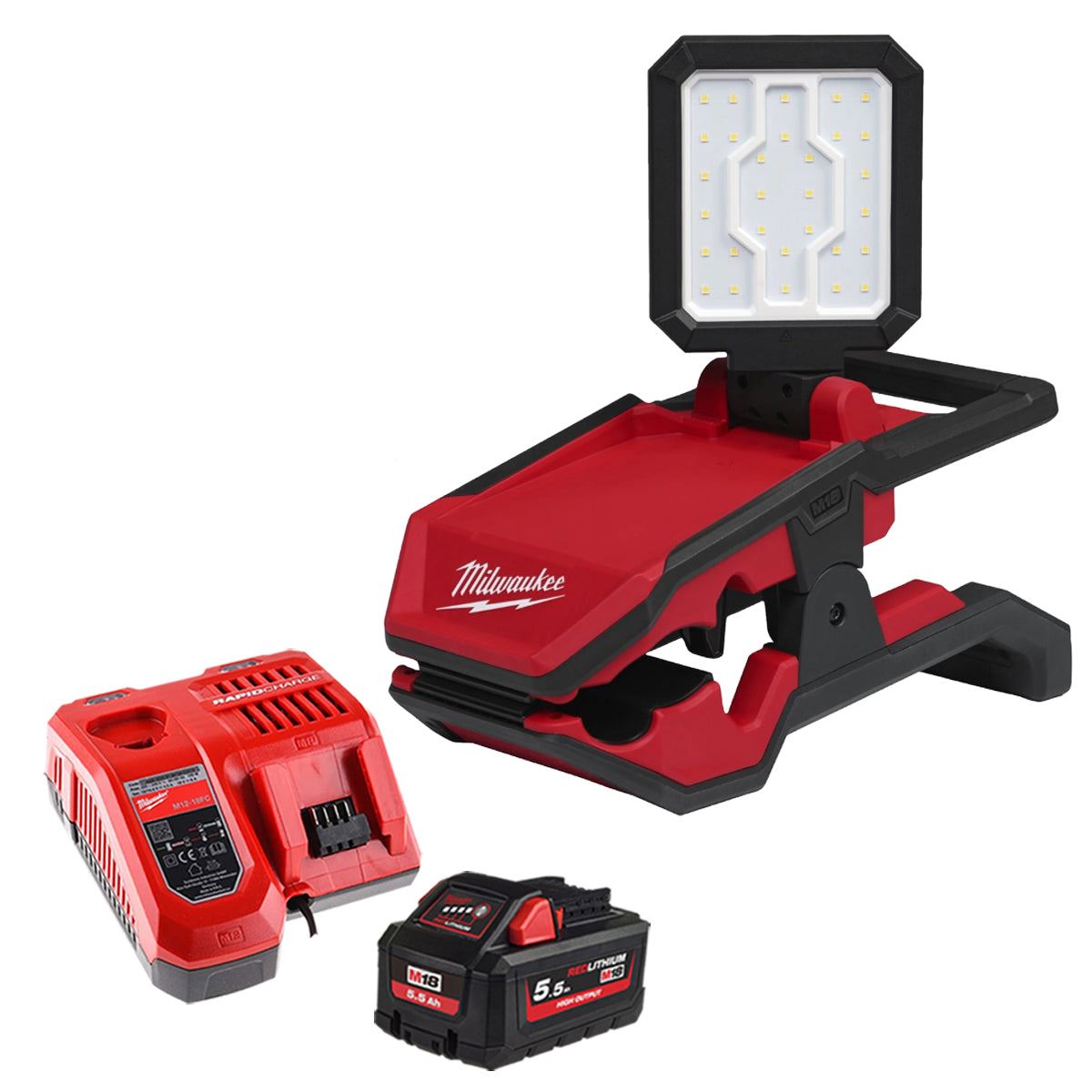 Milwaukee M18PAL2-0 18V Pivoting Area Light with 1 x 5.5Ah Battery & Charger