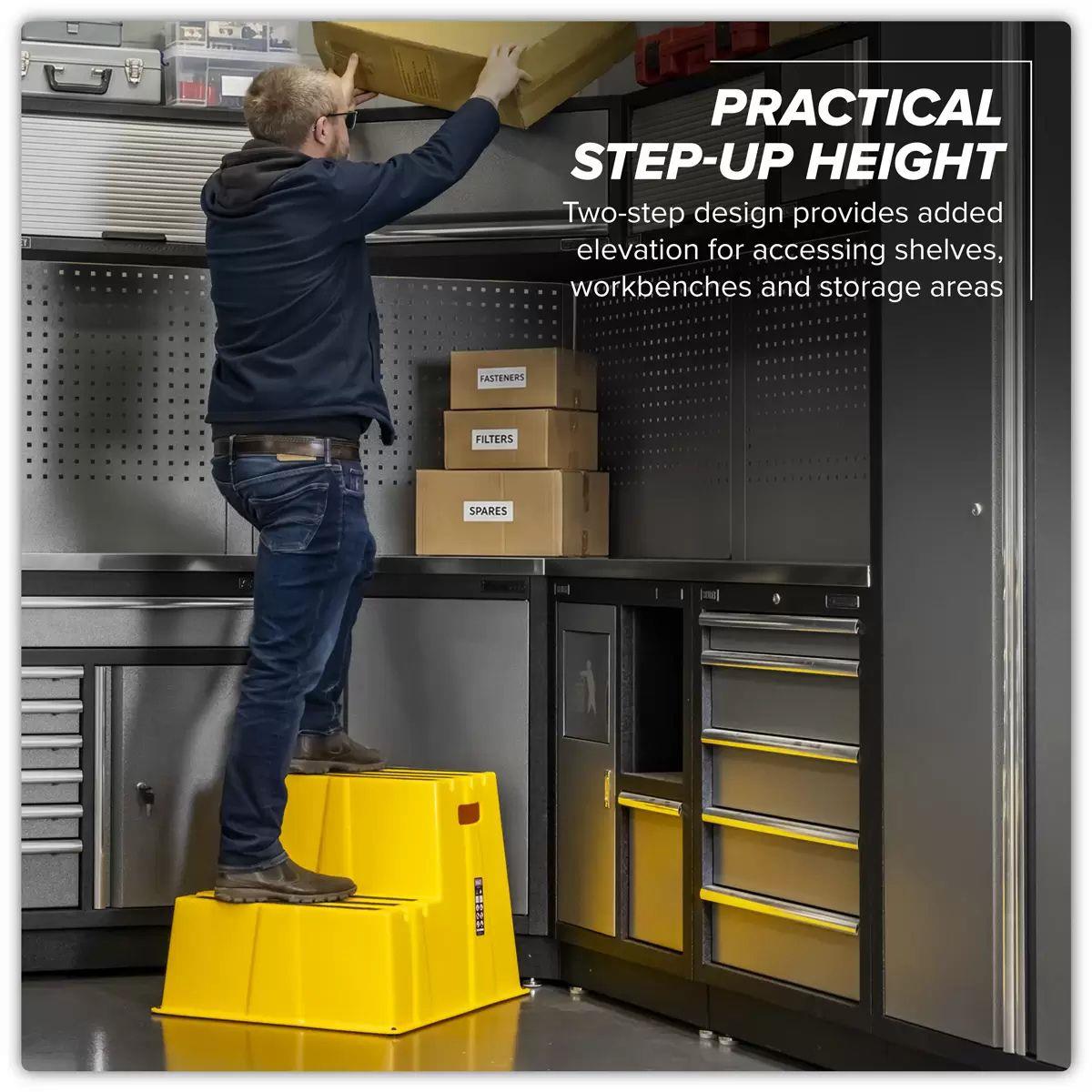 Sealey KS6 Heavy-Duty 2-Step Safety Steps with Anti-Slip Treads 150kg Capacity, Yellow EN 14183