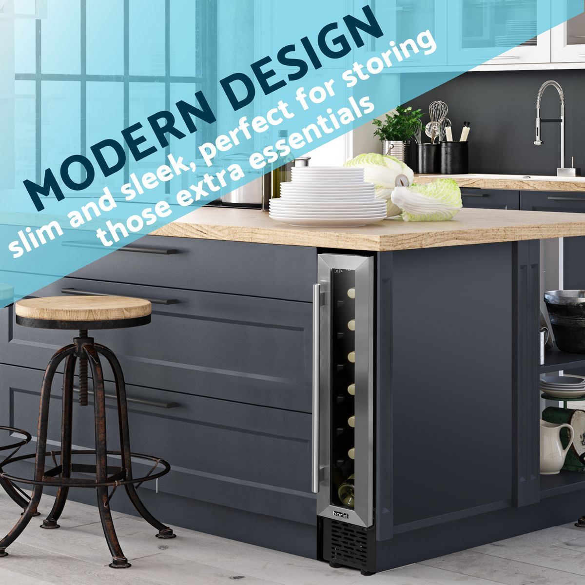 Sealey DH77 Baridi Extra-Slim 7 Bottle Fridge & 20L Cooler 15cm Stainless Steel 230V