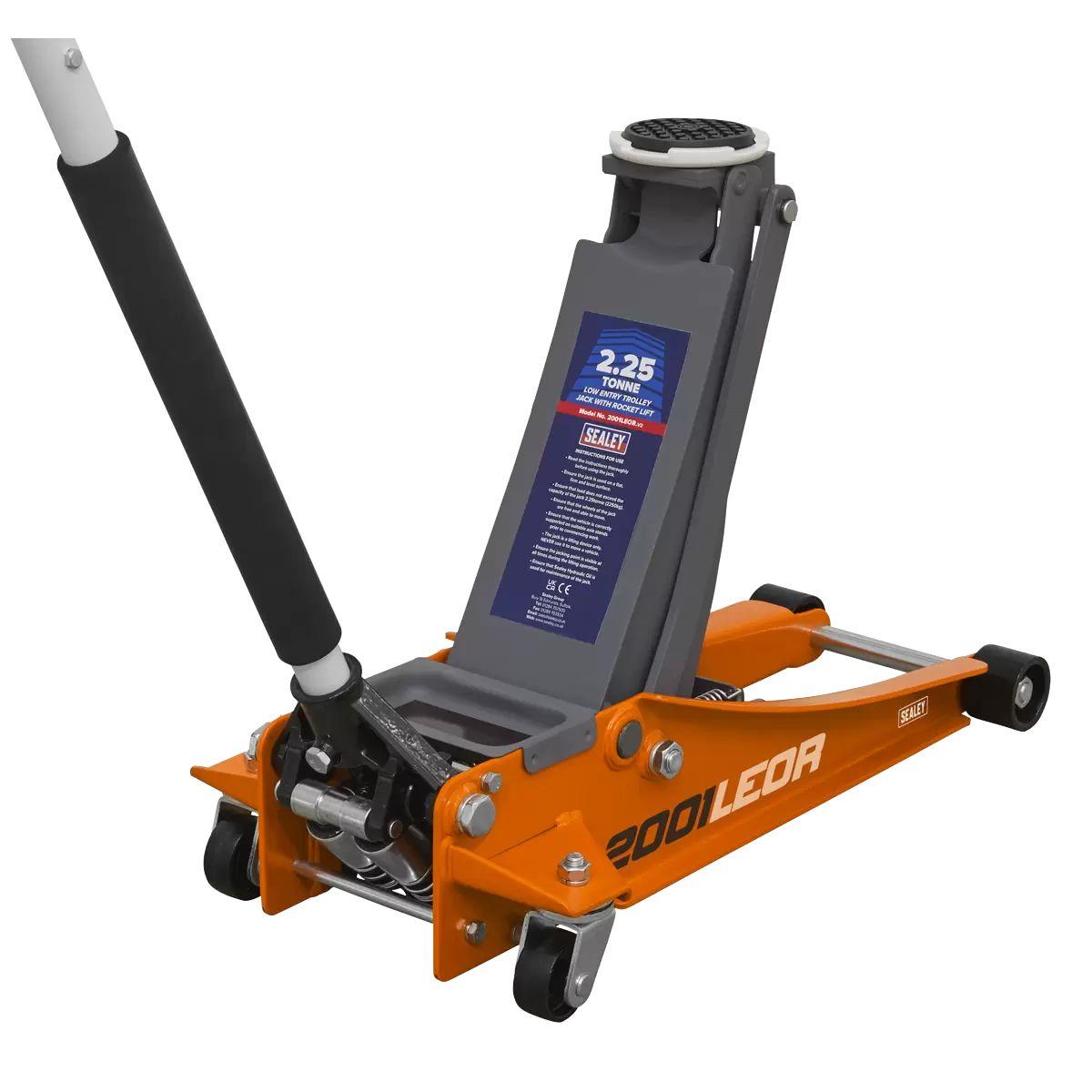 Sealey 2001LEOR Trolley Jack 2.25tonne Low Entry Rocket Lift Orange