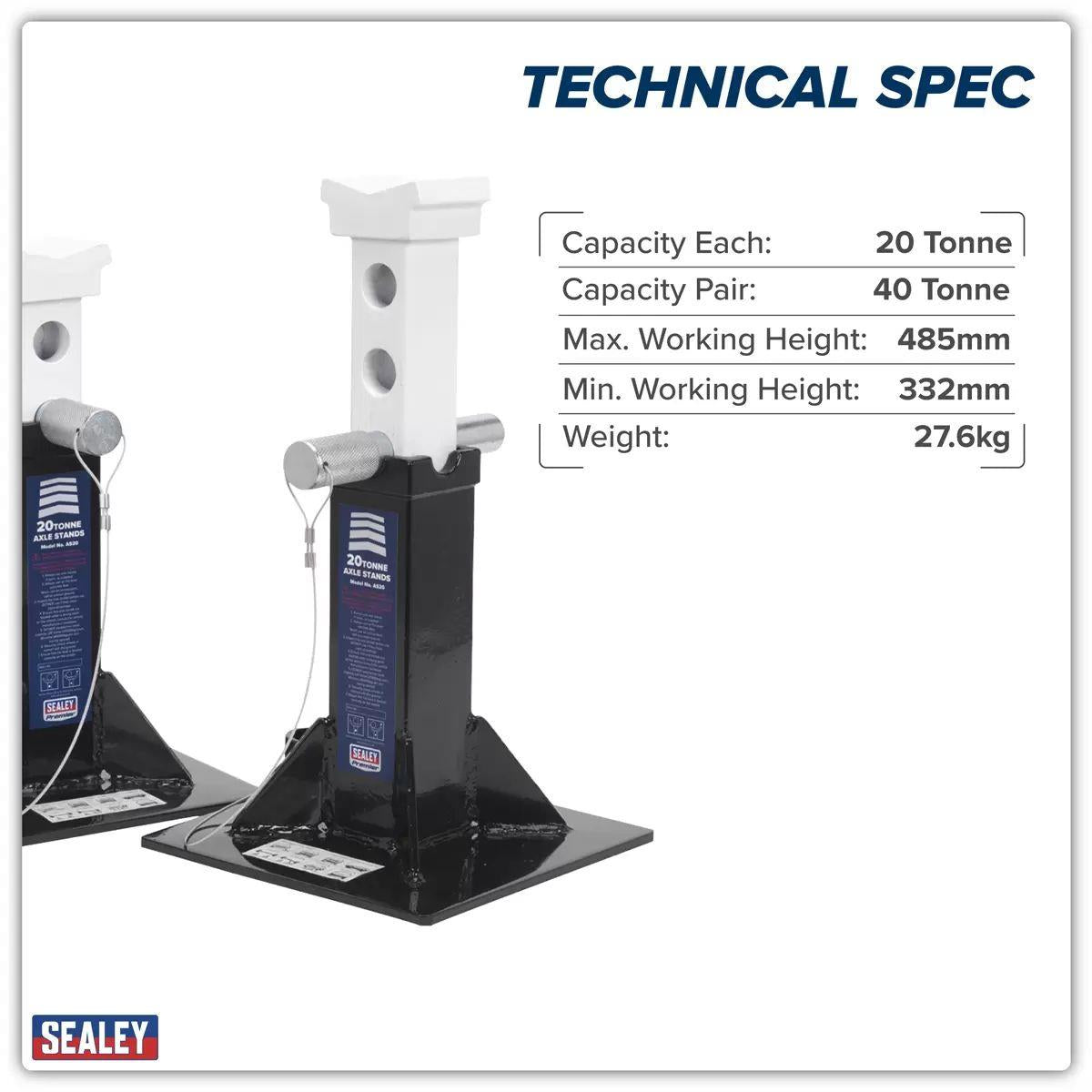 Sealey AS20 Axle Stands 20 Tonne (Pair)