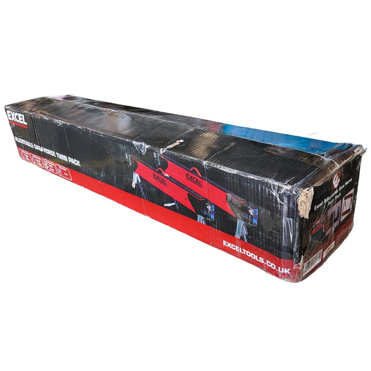 Excel Steel Sawhorse Heavy Duty Adjustable Legs Twin Pack 1178Kg Capacity Item Condition Damaged Box