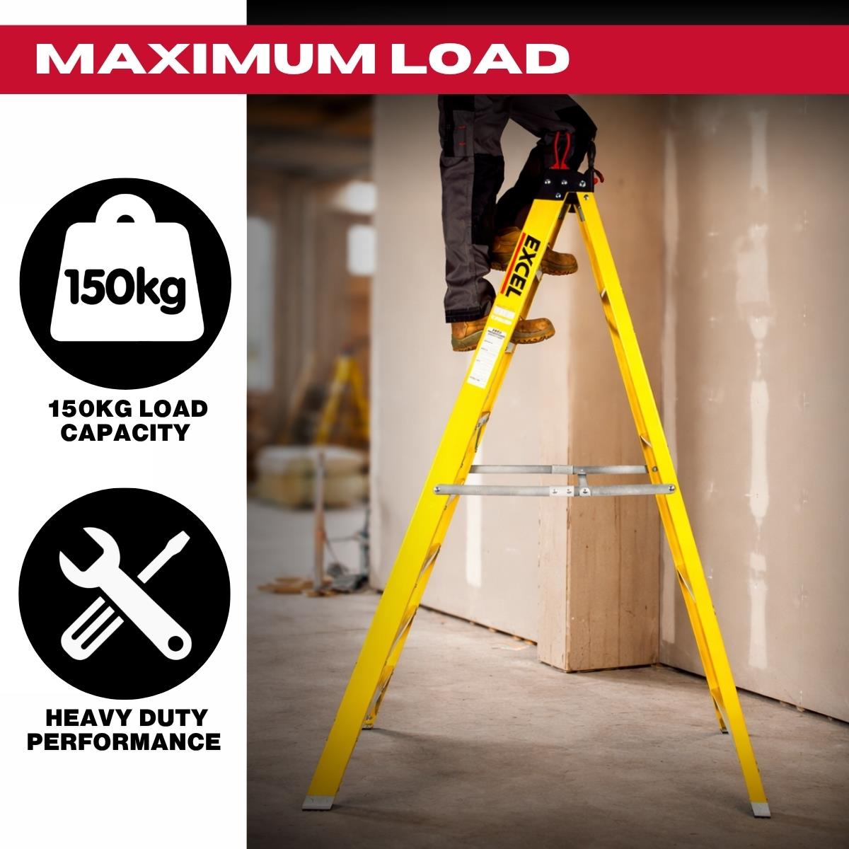 Excel Electricians Fibreglass Step Ladder 8 Tread 1.91m Heavy Duty