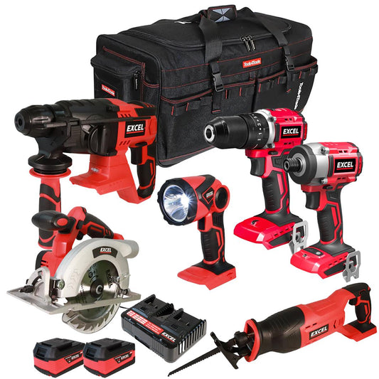 Excel 18V 6 Piece Combo Kit with 2 x 5.0Ah Battery & Charger EXLKIT-8962