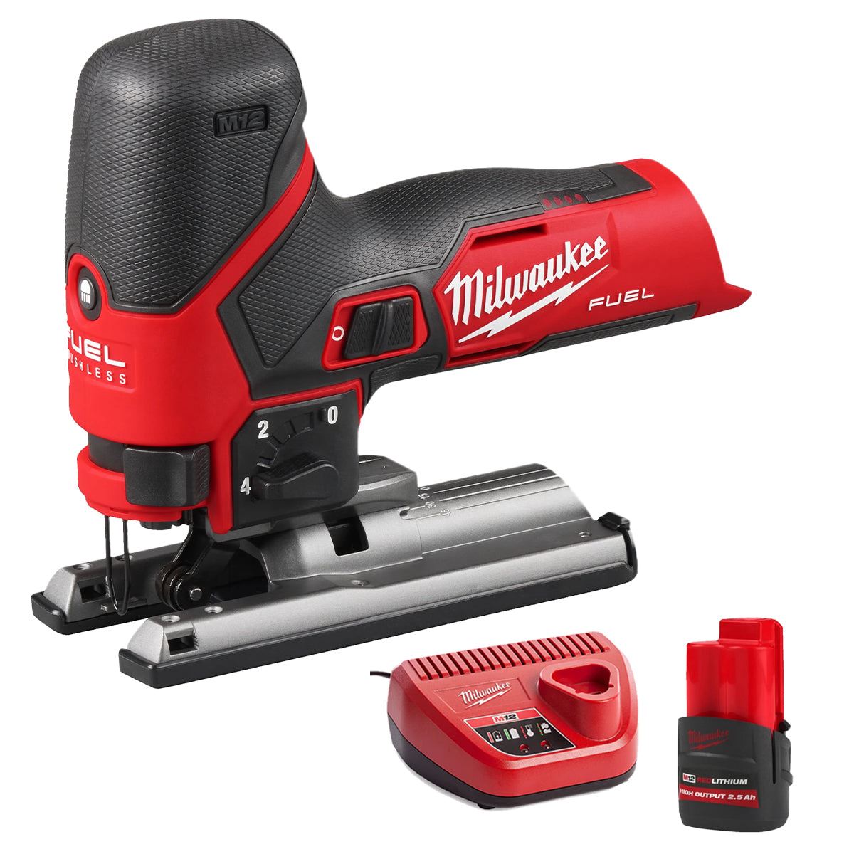 Milwaukee M12FJS-0 12V Fuel Brushless Bodygrip Jigsaw with 1 x 2.5Ah Battery & Charger