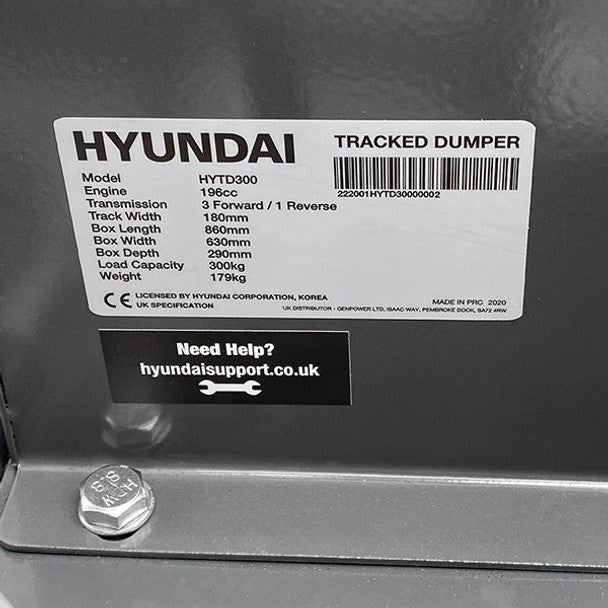 Hyundai HYTD300 196cc Petrol Payload Tracked Mini Dumper Power Barrow Transporter