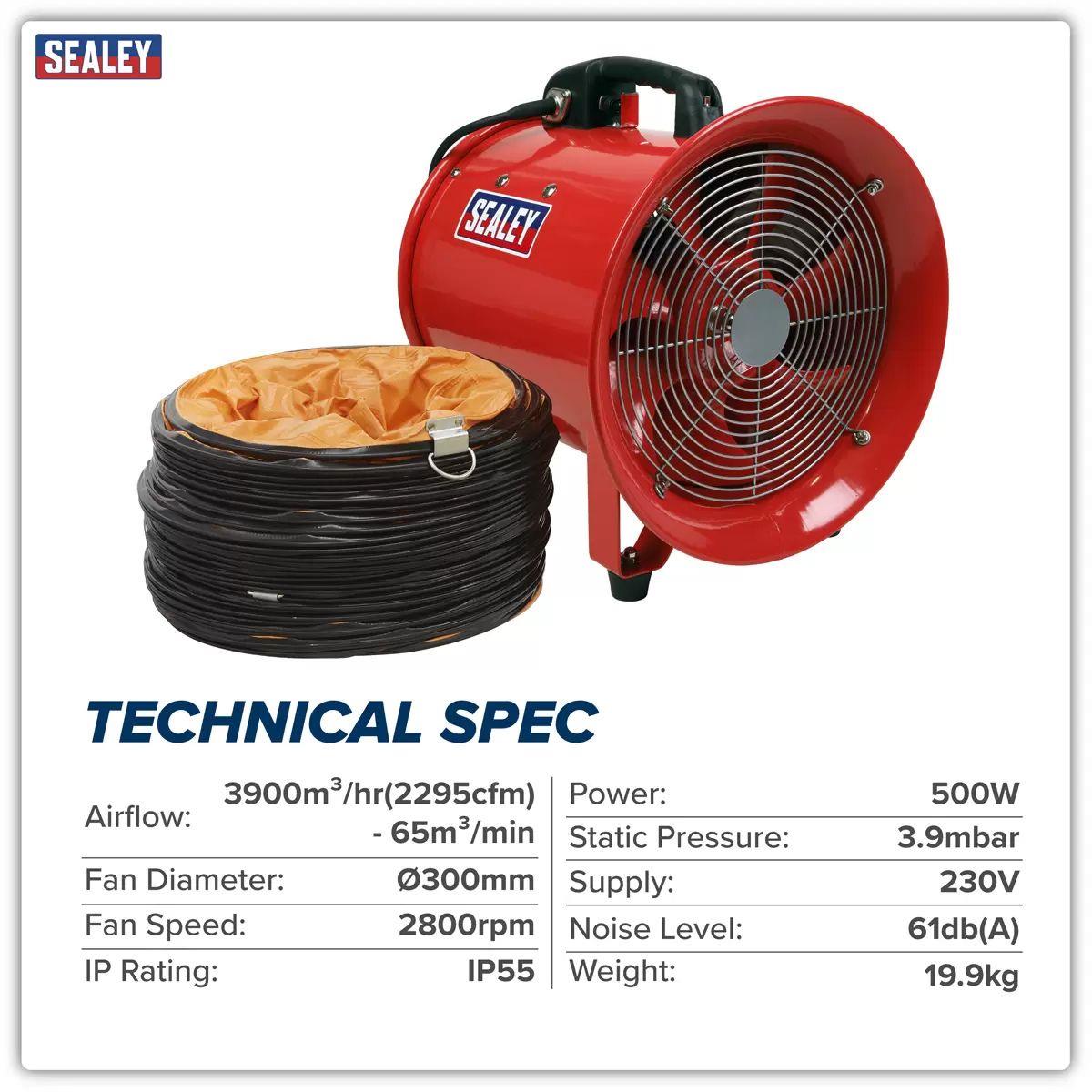 Sealey VEN300 Portable Ventilator 300mm with 5m Ducting