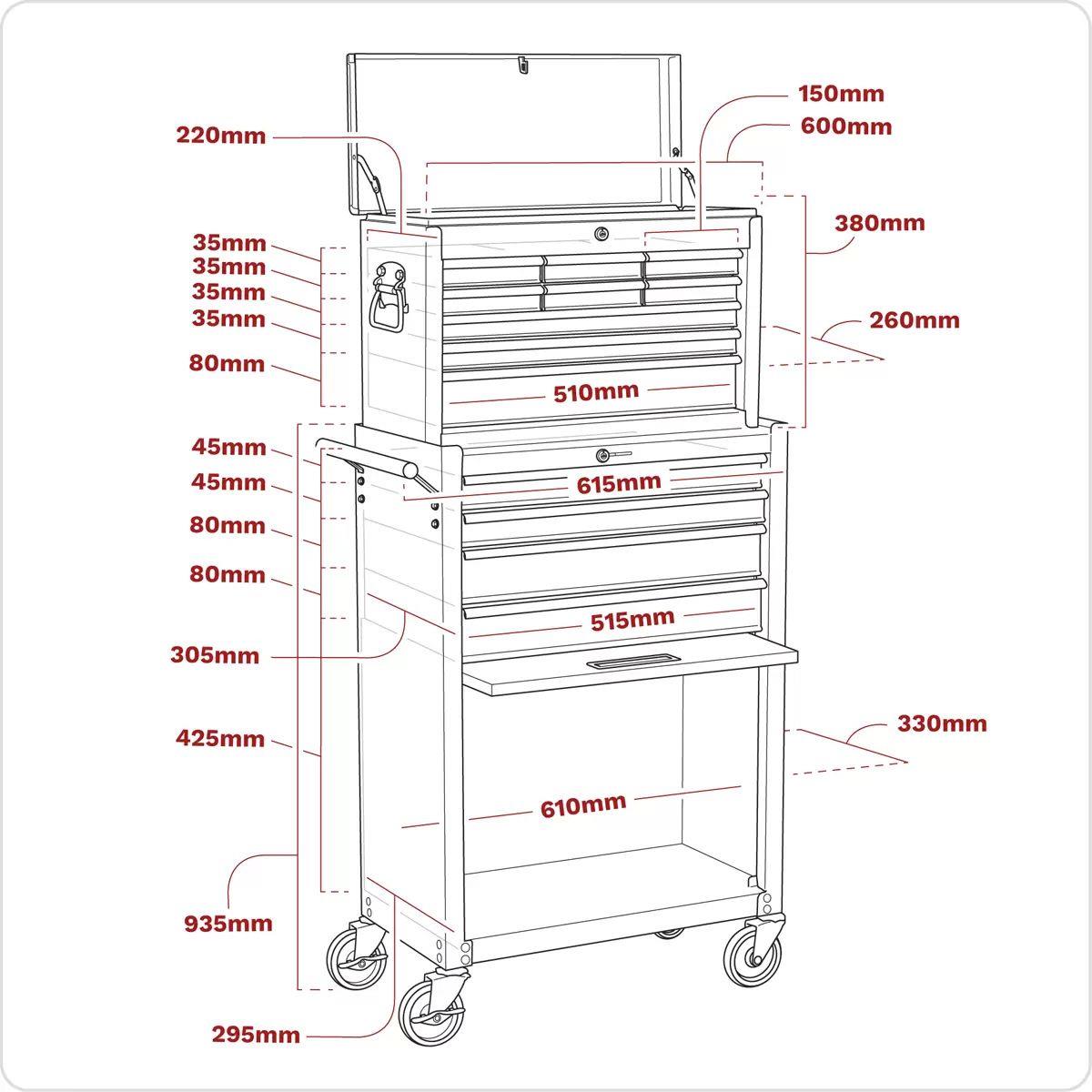 Sealey AP22513BB 13 Drawer Topchest & Rollcab Combination with Ball Bearing Runners