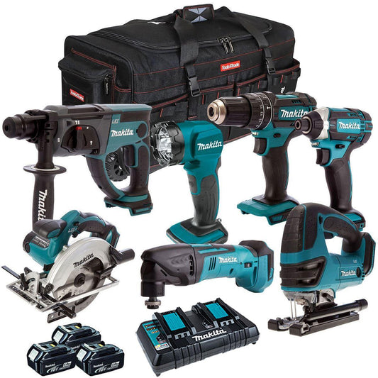 Makita 18V 7 Piece Cordless Kit with 3 x 5.0Ah Batteries & Charger T4TKIT-204
