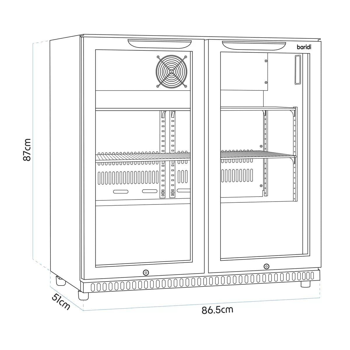 Sealey DH272 Baridi Bar Drinks Fridge/Cooler with Double Hinged Door & Security Lock 190L Black 240V