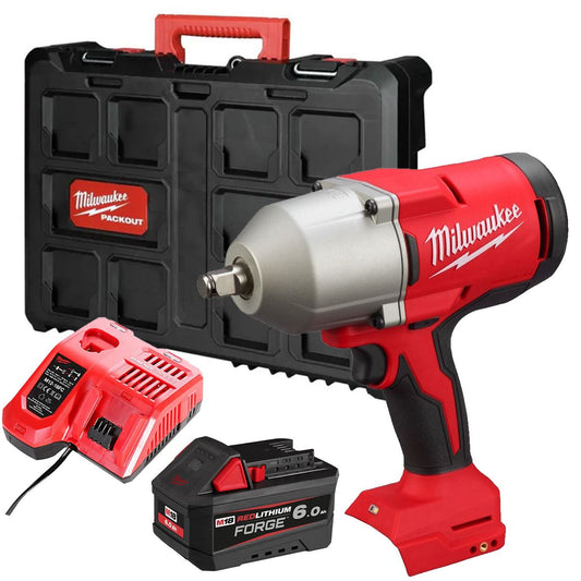 Milwaukee M18BLHIWF12-0X 18V Brushless 1/2" High Torque Impact Wrench with 1 x 6.0Ah Battery Charger & Case