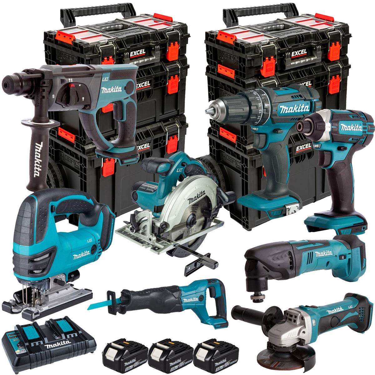 Makita 18V 8 Piece Tool Kit 3 x 5.0Ah Battery, Charger & Modular Tool Box 3 Piece Set T4TKIT-24415