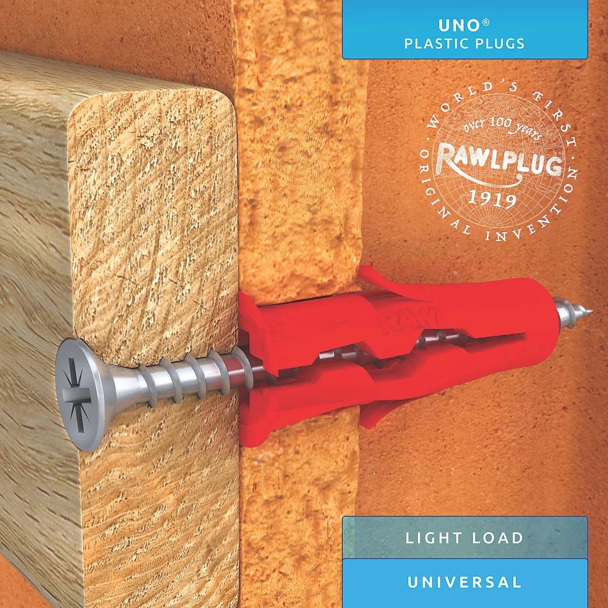 Rawlplug UNO Universal Wall Plugs 6mm Red with Screws Pack of 1000