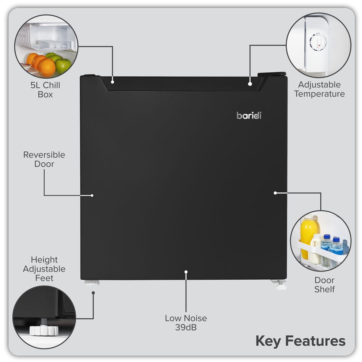 Sealey DH257 Baridi Tabletop Fridge with Ice Box 46L Capacity Black