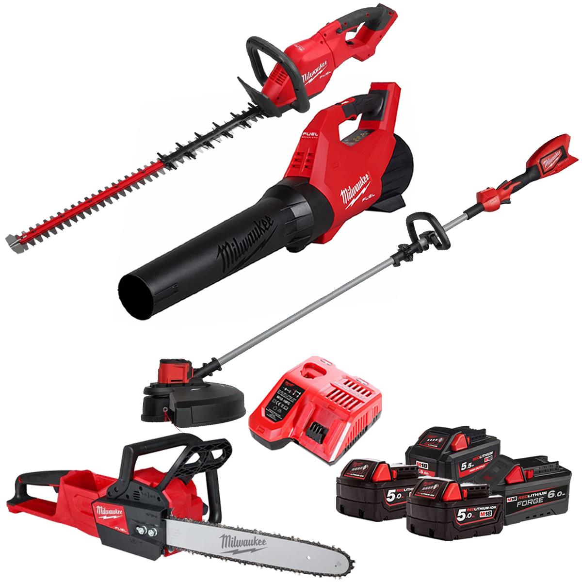 Milwaukee M18 18V 4 Piece Gardening Tool Kit with 4 x Batteries & Charger T4TKIT-29519