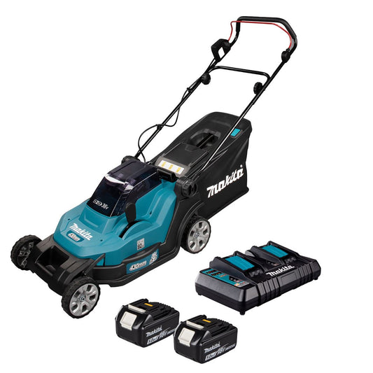 Makita DLM432PT2 36V LXT Cordless 43cm Lawn Mower With 2 x 5.0Ah Batteries & Charger