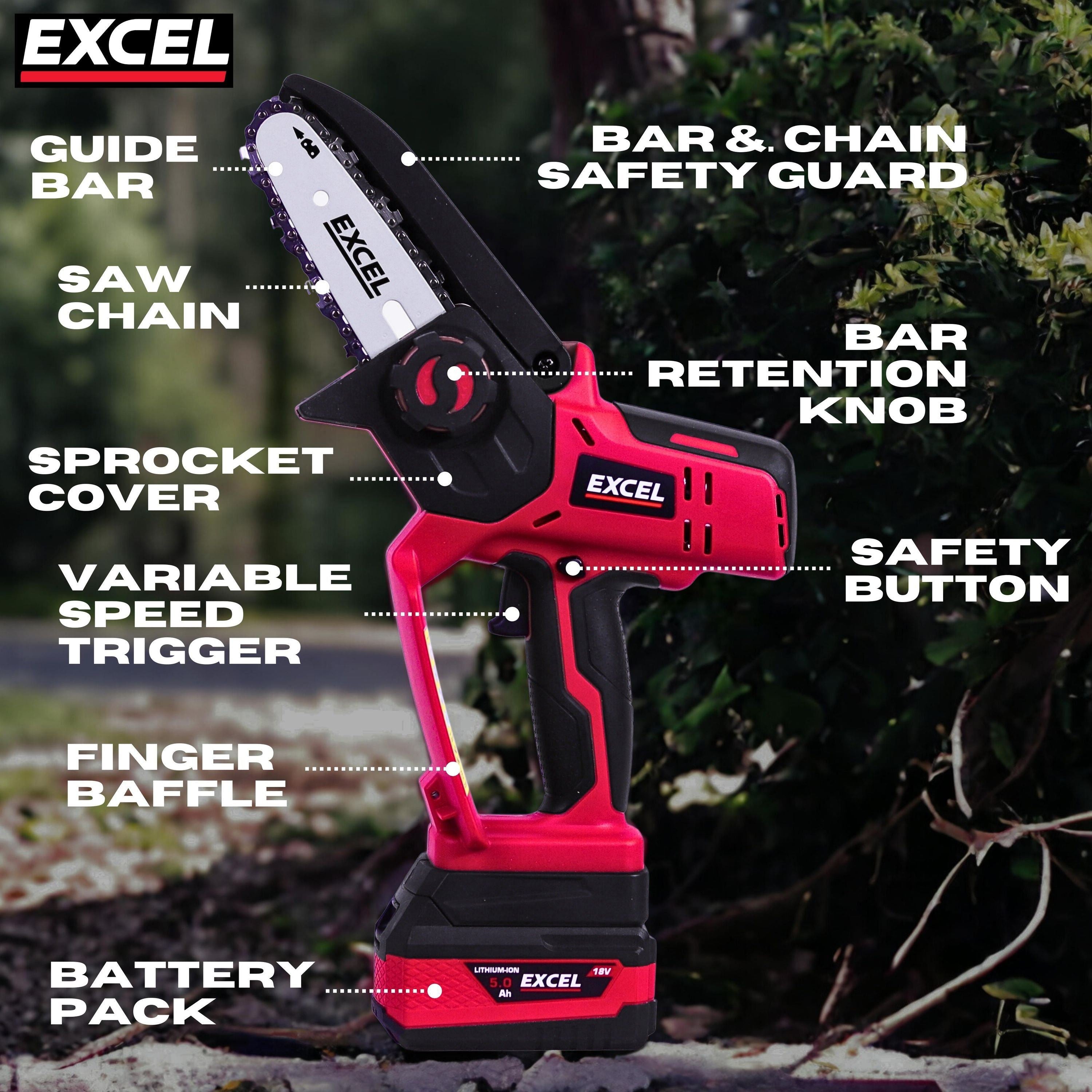 Excel 18V Cordless Mini Chain Saw Body Only (Battery & Charger Not Included)
