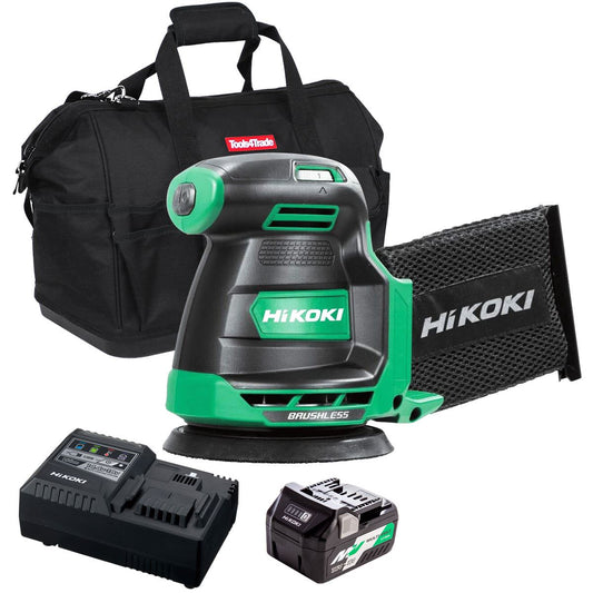Hikoki SV1813DAJ2Z 18V Brushless 125mm Random Orbit Sander with 1 x 2.5Ah/5.0Ah Battery Charger & Bag