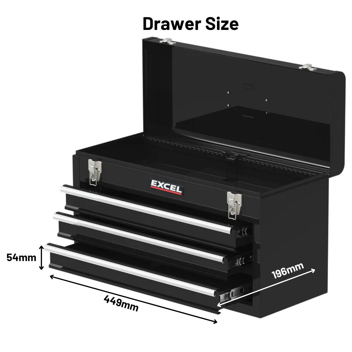 Excel 3 Drawers Portable Tool Chest Cabinet with Ball Bearing Slides Black