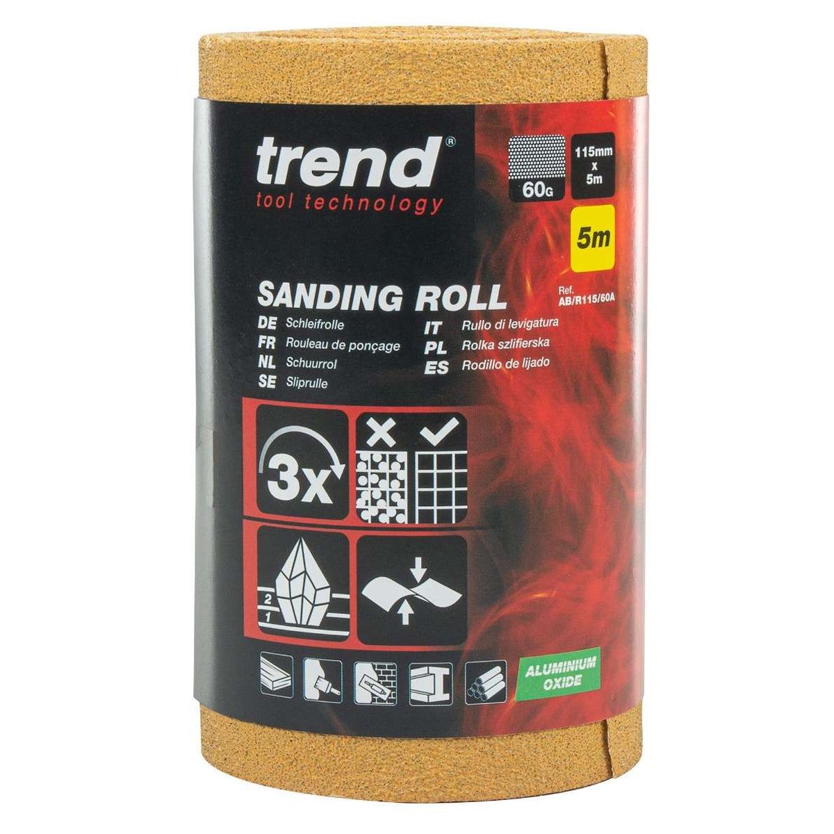 Trend AB/R115/60A 115mm x 5m 60 Grit Aluminium Oxide Sanding Roll