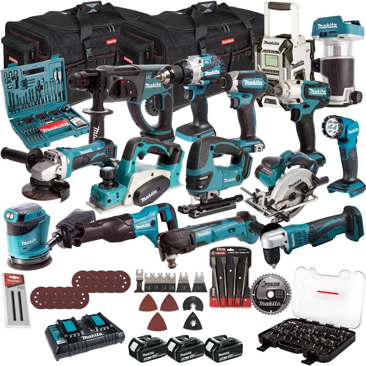 Makita 18V 15 Piece Combo Kit with 3 x 5.0Ah Battery Charger & Accessories Set T4TKIT-17220