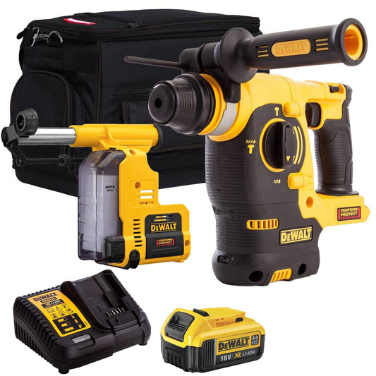 Dewalt DCH253N 18V XR SDS+ Rotary Hammer Drill With Dust Extraction System & 1 x 4.0Ah Battery Charger, Bag