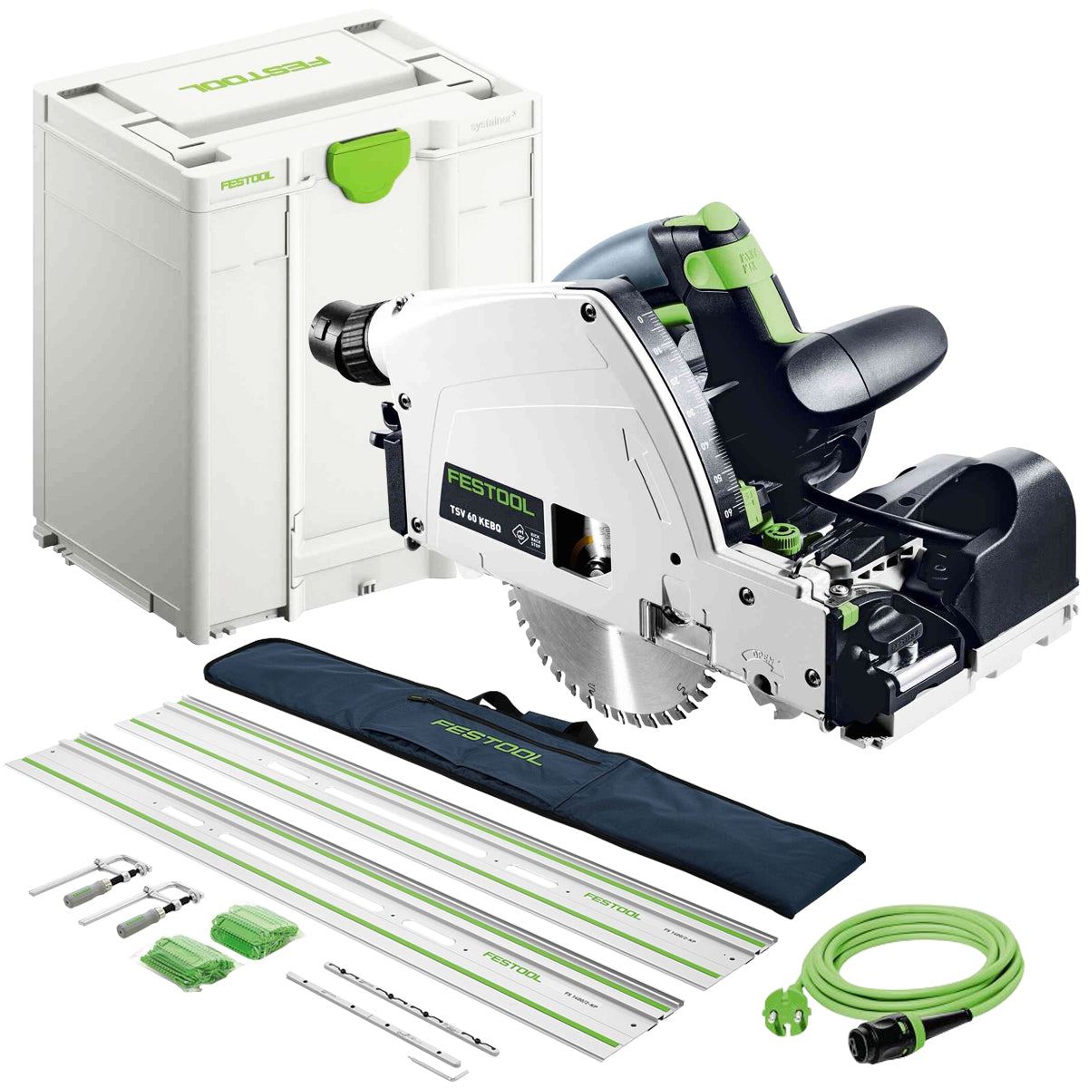 Festool TSV 60 KEBQ-Plus 230V GB Circular Plunge-Cut Saw - 576733 With Guide Rail Kit Set 577932