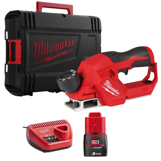 Milwaukee M12BLP-0X 12V Brushless 56mm Planer with 1 x 3.0Ah Battery Charger & Case