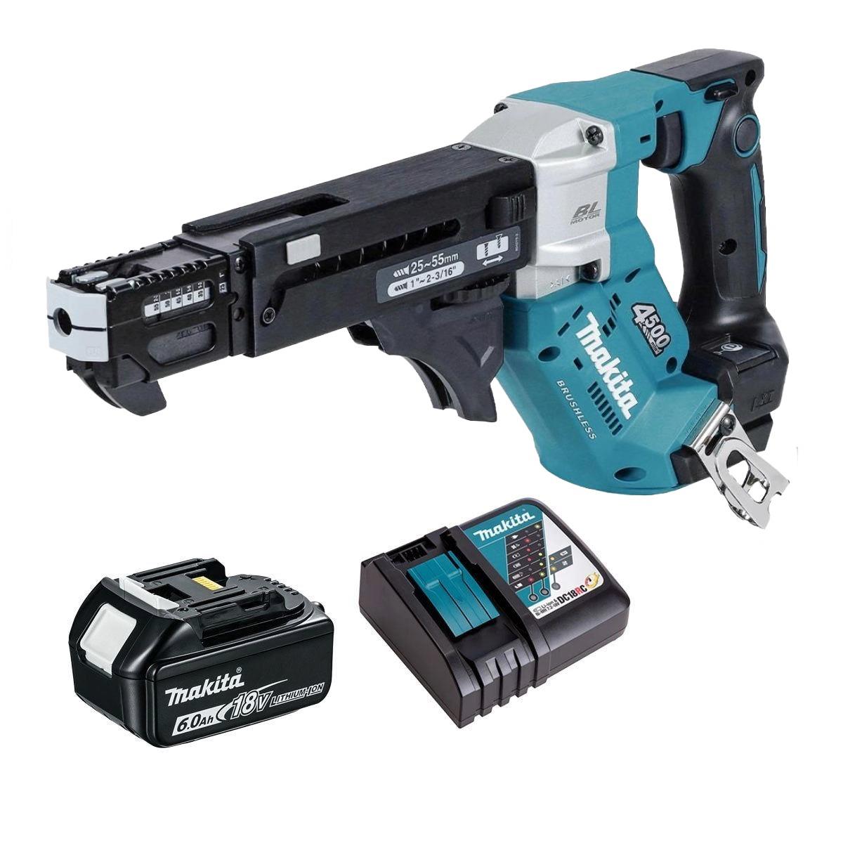 Makita DFR552Z 18V LXT Brushless Auto Feed Screwdriver with 1 x 6.0Ah Battery & Charger