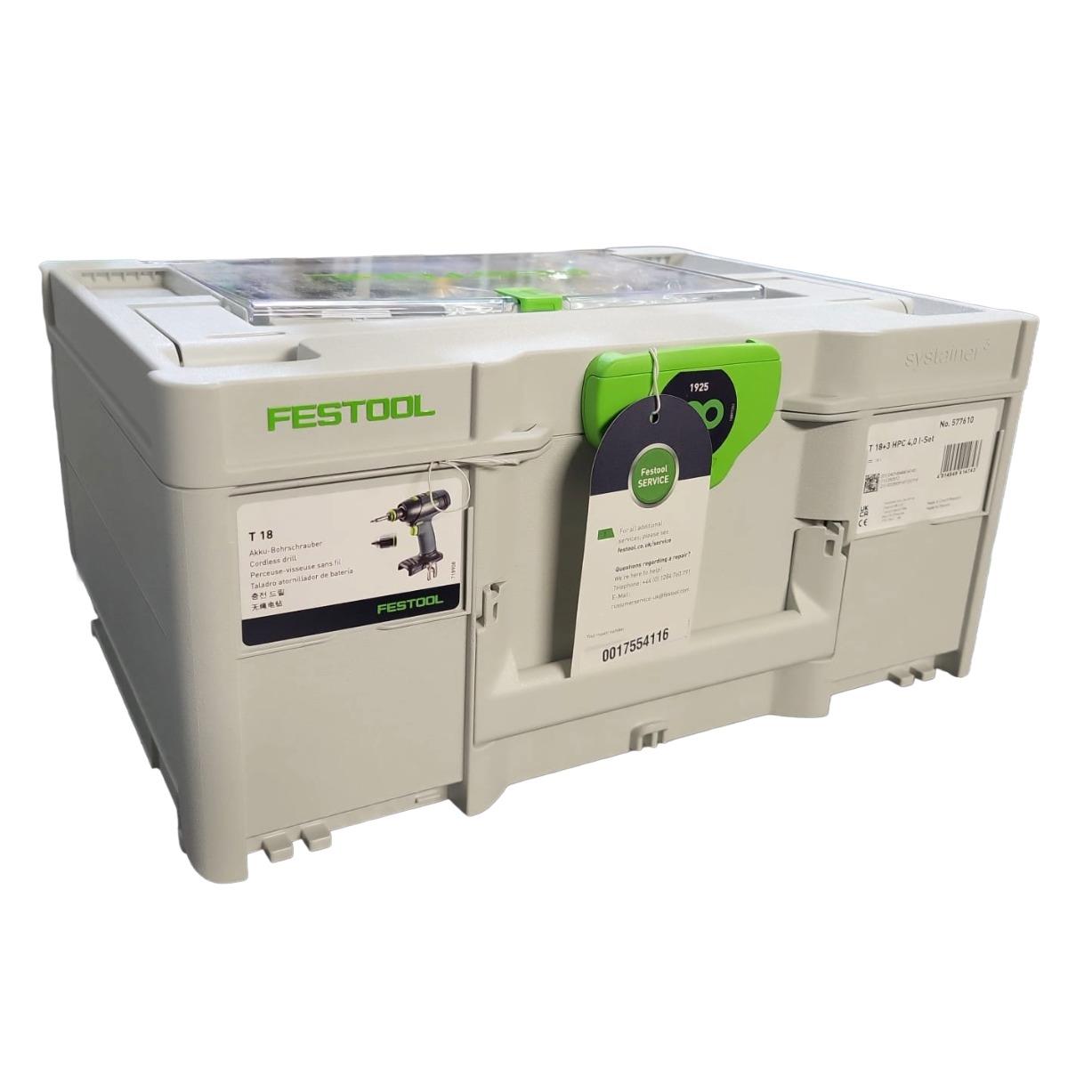 Festool T 18+3 HPC 4.0 I-Set GB 18V Brushless Drill Driver With 2 x 4.0Ah Batteries, Charger In Case - 577610 Item Condition Seller Refurbished