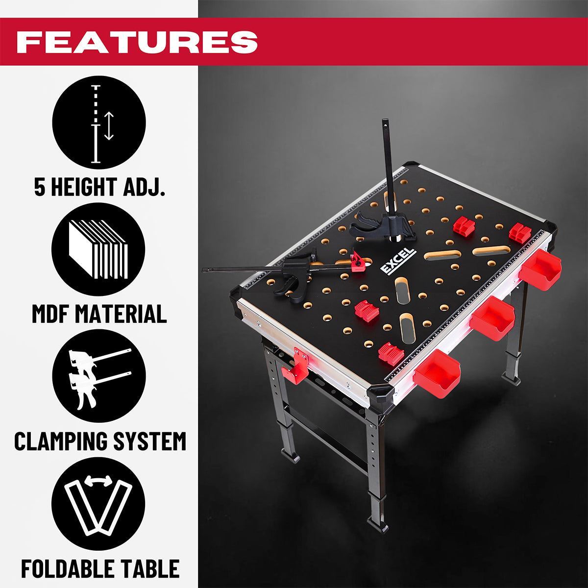 Excel Foldable Workbench Table with Adjustable Height