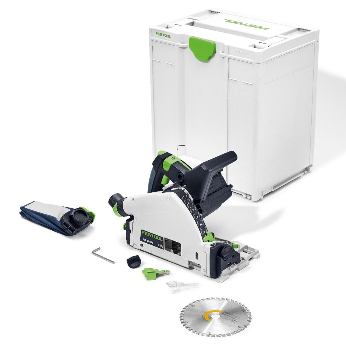 Festool TSC 55 KEB-Basic 36V Brushless 160mm Plunge Cut Saw 578738 with 2 x 5.0Ah Battery & Guide Rail Kit Set