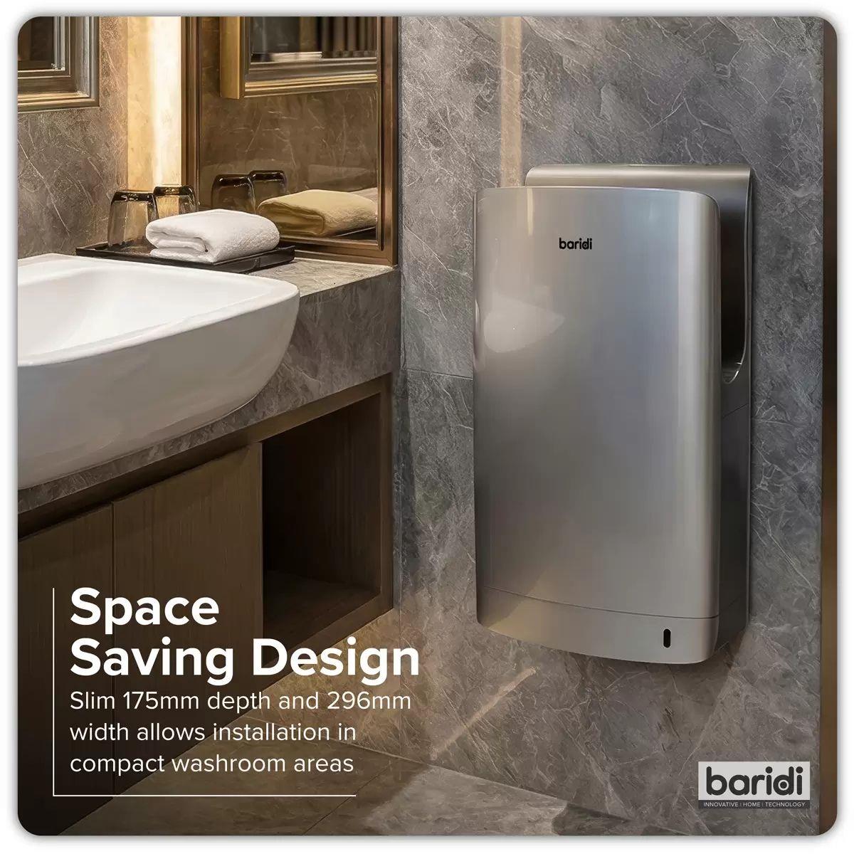 Sealey DH150 Baridi Hand Dryer with HEPA Filter & Auto-Sensor 1750W/230V Silver