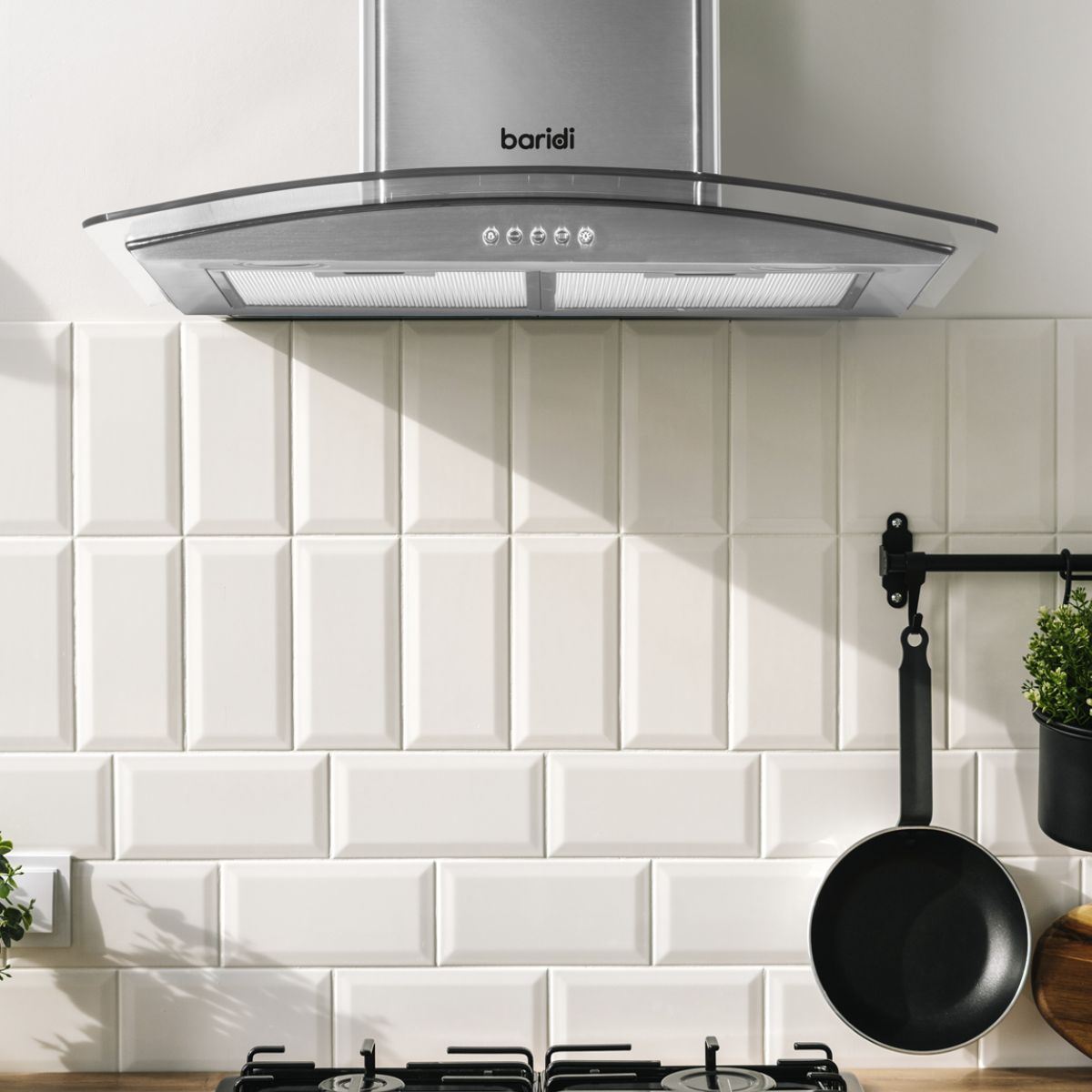 Sealey DH128 Baridi Curved Glass Cooker Hood with Carbon Filters & LED Lights 60cm Stainless Steel