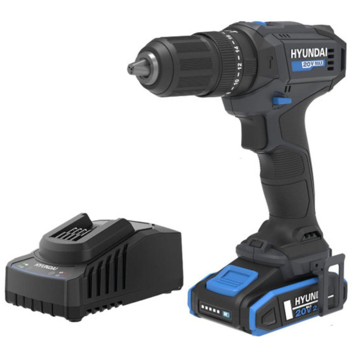 Hyundai HD20S-50TT 20V Cordless Hammer Drill  1 X 2Ah Battery and Charger With 75 Piece Accessory Kit in Carry Case