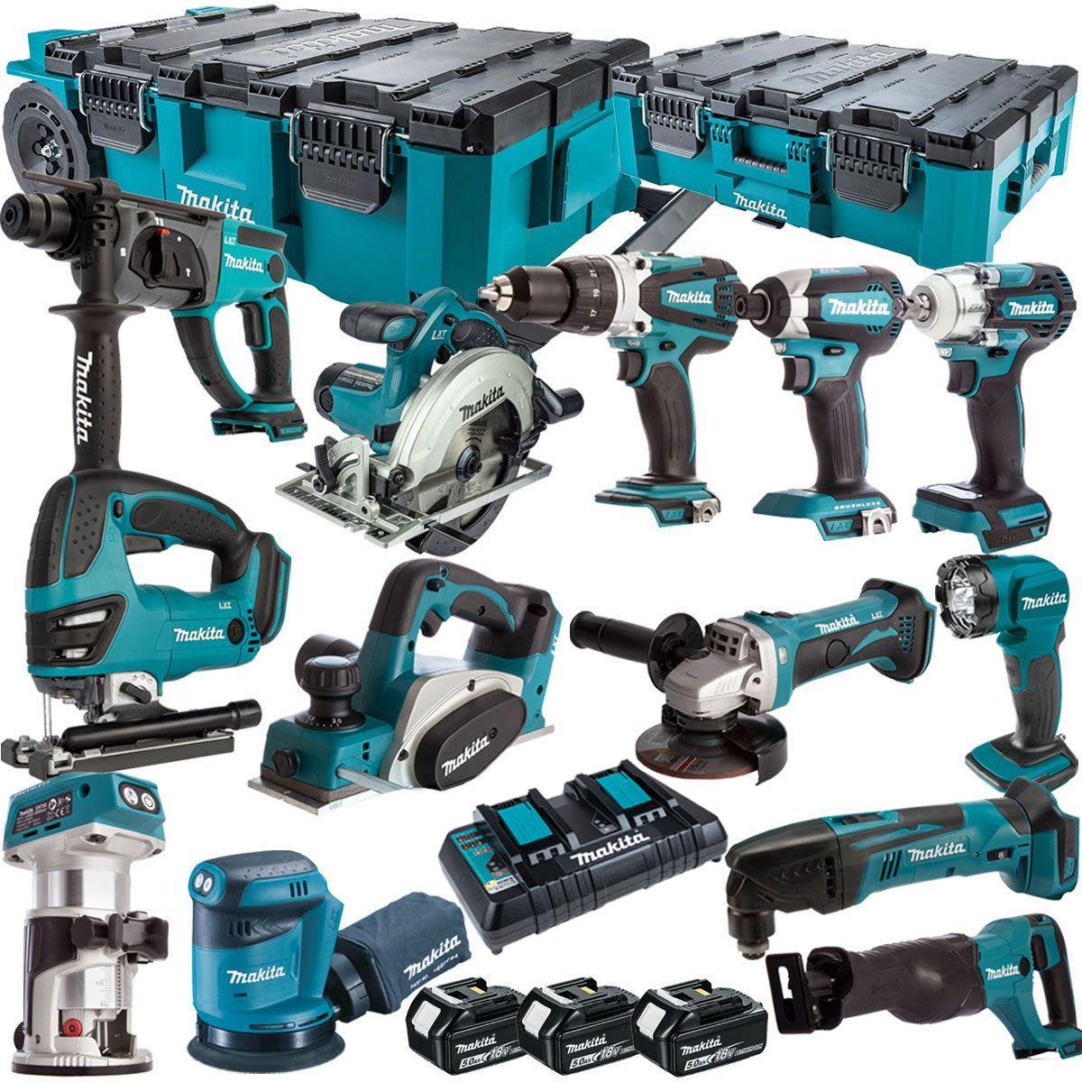 Makita 18V 13 Piece Combo Kit with 3 x 5.0Ah Batteries & MAKTRAK Trolley Toolbox