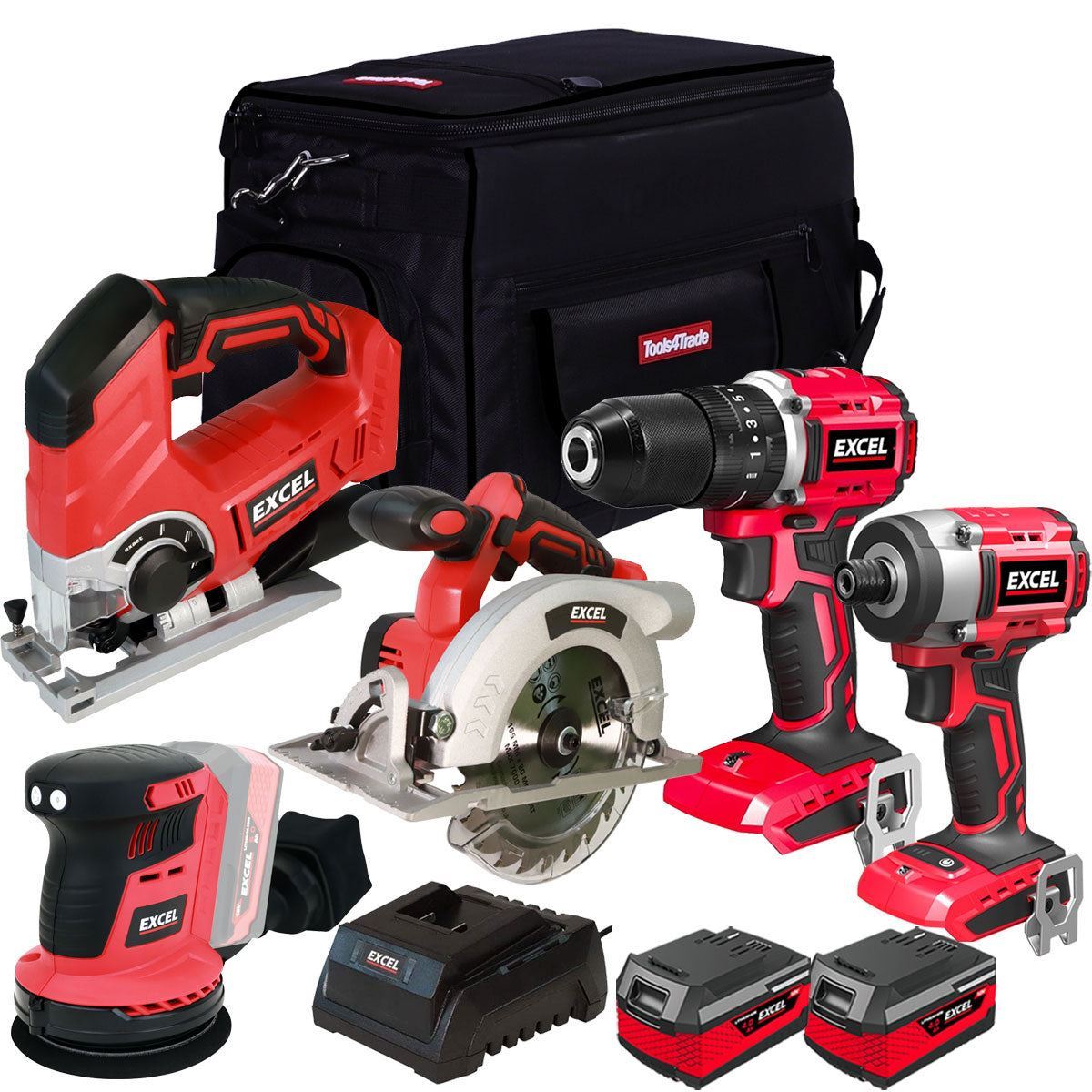 Excel 18V 5 Piece Power Tool Kit with 2 x 4.0Ah Batteries & Charger EXLKIT-16286