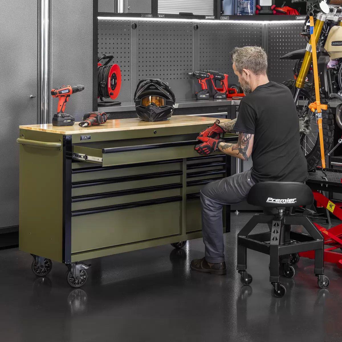 Sealey AP5210KBE Superline PRO Mobile Trolley with Wooden Worktop & Power Bar 10 Drawer 1320mm