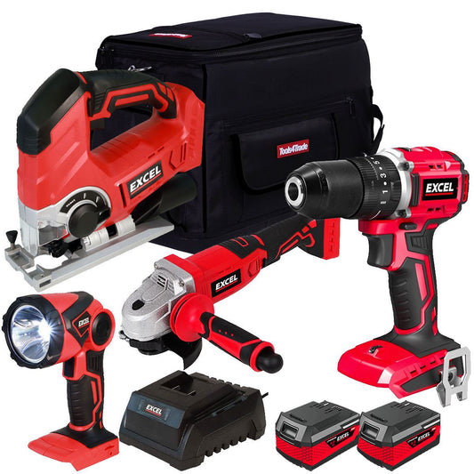 Excel 18V 4 Piece Power Tool Kit with 2 x 4.0Ah Batteries & Charger EXLKIT-16283