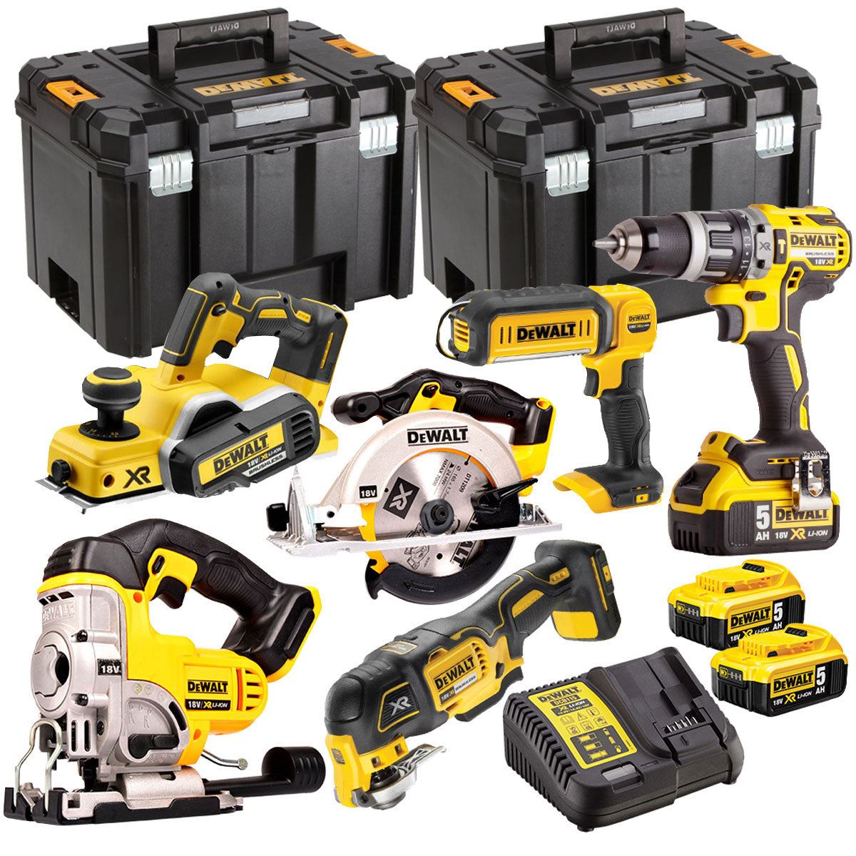 Dewalt DCK665P3T 18V 6 Piece Power Tool Kit with 3 x 5.0Ah Battery Charger & TStak Tool Storage