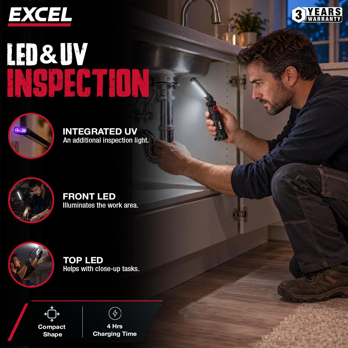 Excel 1500 Lumens LED Rechargeable Inspection Magnetic Light