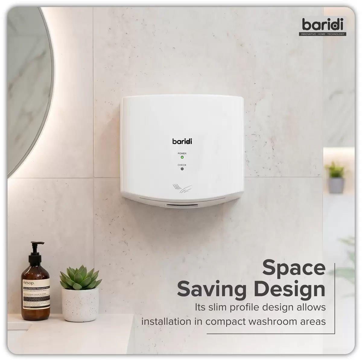 Sealey DH378 Baridi High Speed Hand Dryer with Auto Sensor 1400-1650W/230V White