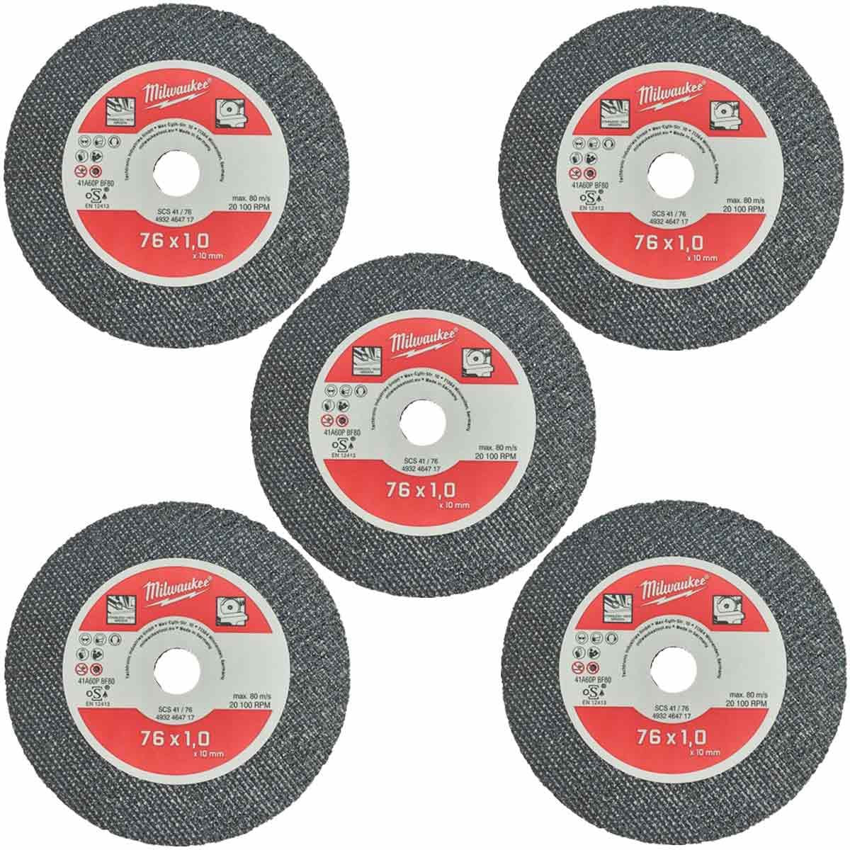 Milwaukee 76mm Metal Cutting Disc 4932464717 for M12FCOT-0 - Pack of 5