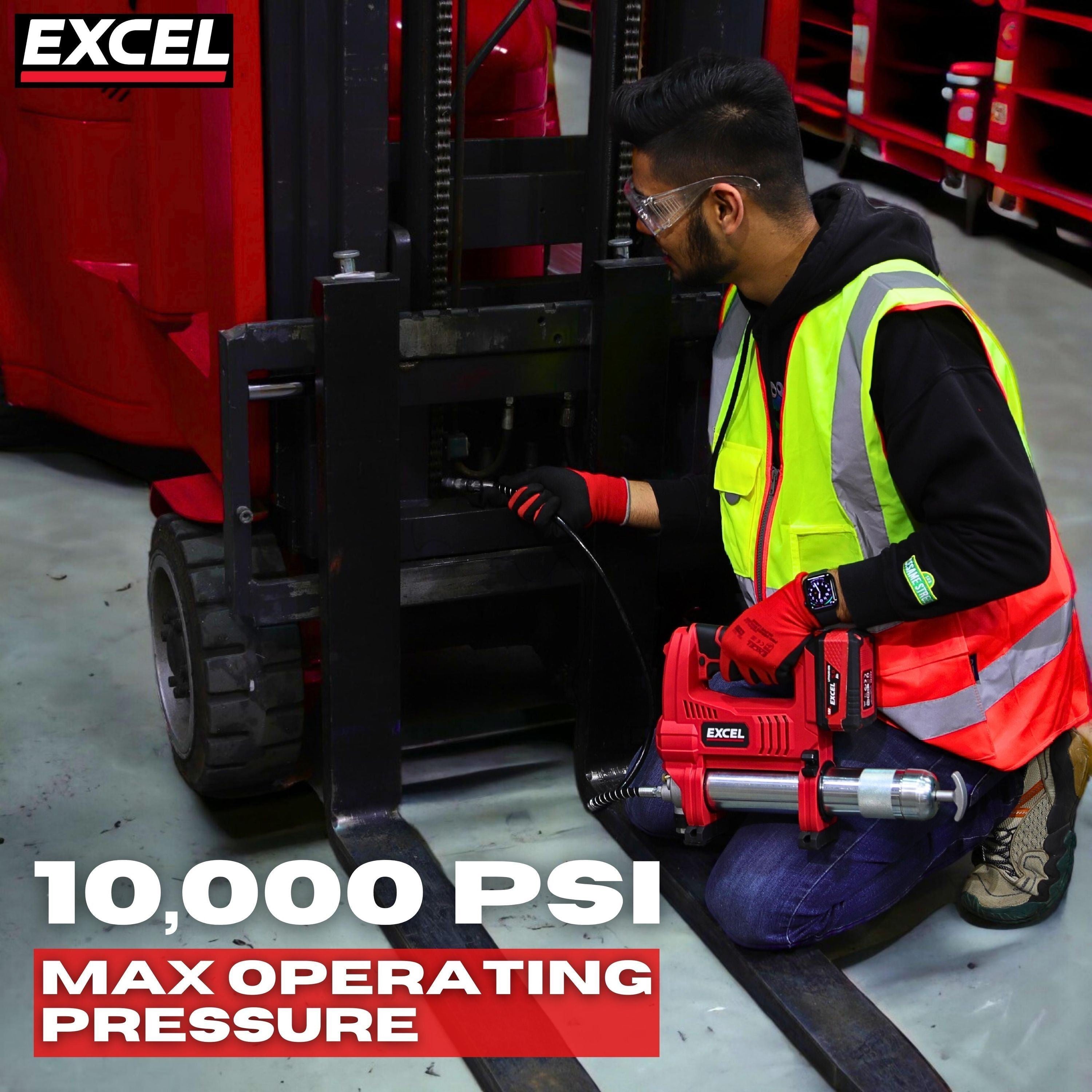 Excel 18V Cordless Grease Gun with 2 x 5.0Ah Battery Charger & Bag